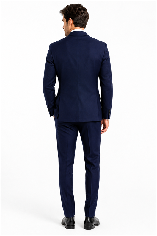 LACİVERT Comfort Fit , Mono Yaka , 6 Drop , Kapaklı Cep Klasik Takım Elbise
