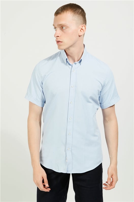 LACİVERT Comfort Fit Oxford Kısa Kol Gömlek