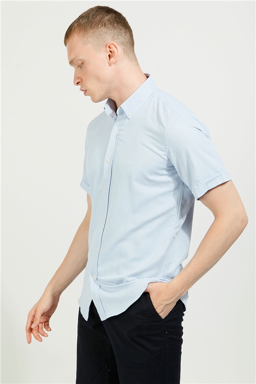 LACİVERT Comfort Fit Oxford Kısa Kol Gömlek