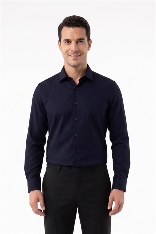 LACİVERT Comfort Fit Uzun Kol Gömlek