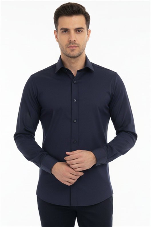 LACİVERT Comfort Fit Uzun Kol Gömlek