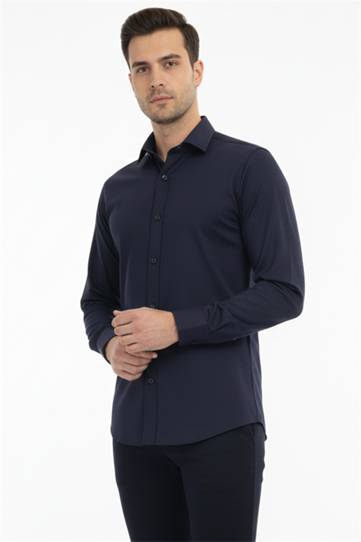 LACİVERT Comfort Fit Uzun Kol Gömlek