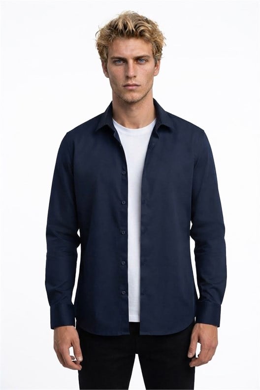 LACİVERT Comfort Fit Uzun Kol Gömlek