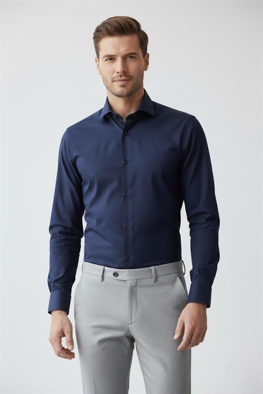LACİVERT Comfort Fit Uzun Kol Gömlek