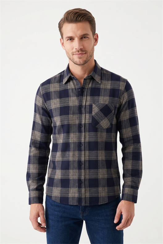 LACİVERT Comfort Fit  Oduncu Gömlek