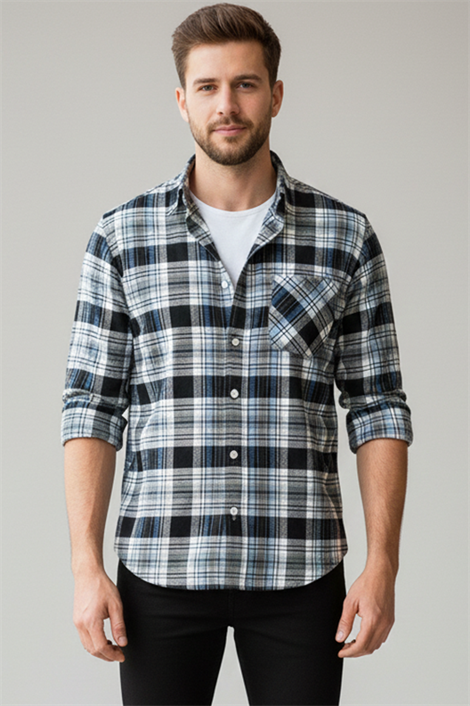 LACİVERT Comfort Fit  Oduncu Gömlek