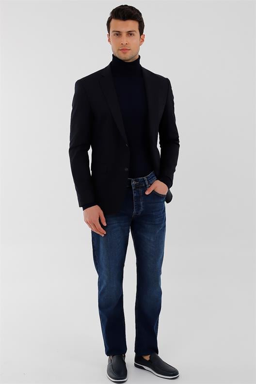 LACİVERT Mono Yaka 2 Düğme Çift Yırtmaç Ceket