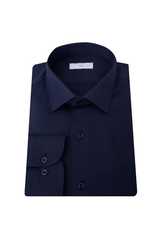 LACİVERT Saten Slim Fit Klasik Gömlek