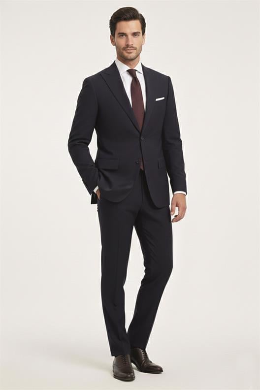 LACİVERT Sivri Yaka Comfort Fit Klasik Takım Elbise