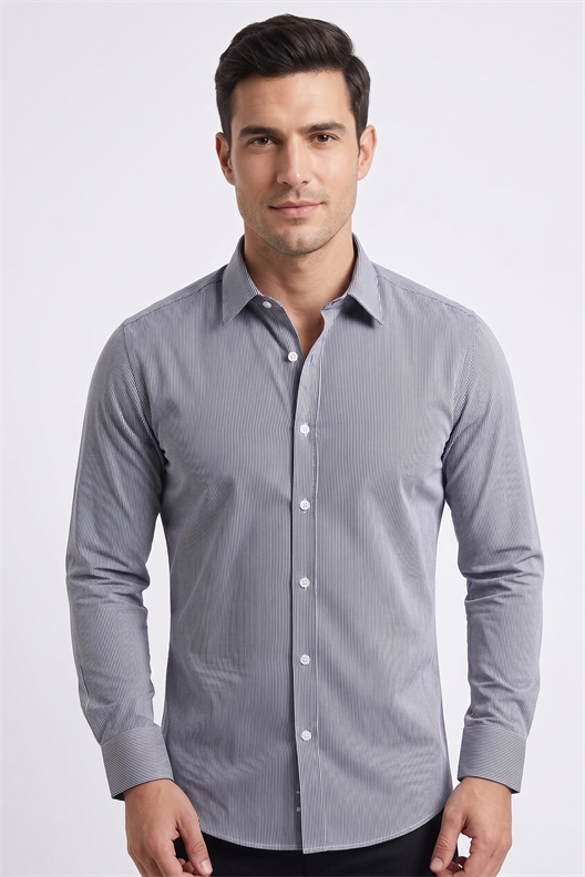 LACİVERT Slim Fit Uzun Kol Gömlek