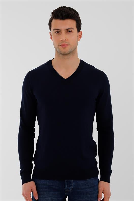 LACİVERT V Yaka Triko Kazak