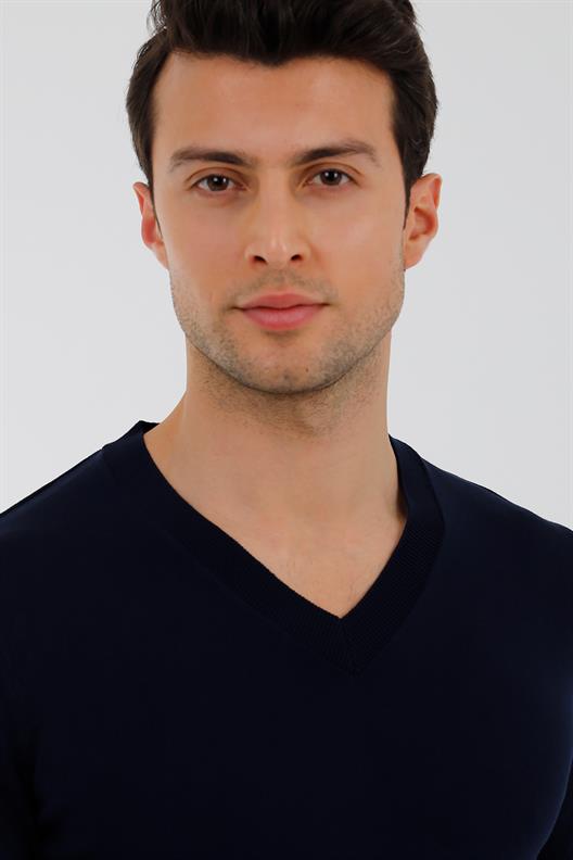 LACİVERT V Yaka Triko Kazak