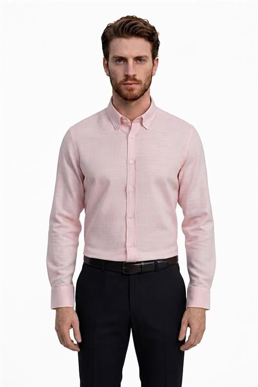 PEMBE Keten , Confort Fit , Uzun Kol , Çizgili Gömlek
