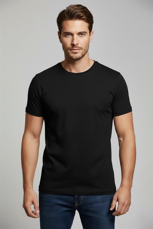 SİYAH Comfort Fit Bisiklet Yaka Basic T-Shirt