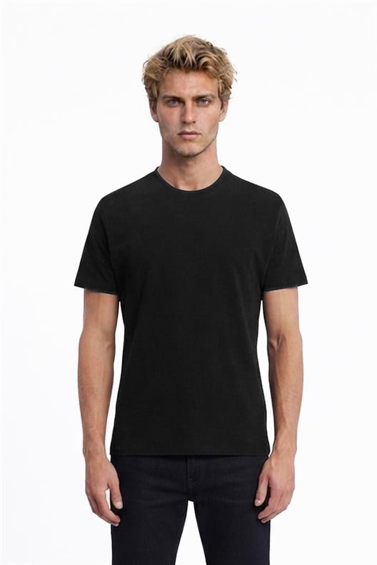 SİYAH Comfort Fit Bisiklet Yaka Basic T-Shirt
