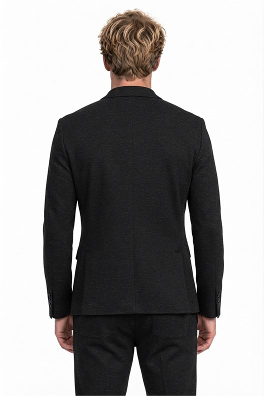 SİYAH Comfort Fit Casual Keten Ceket