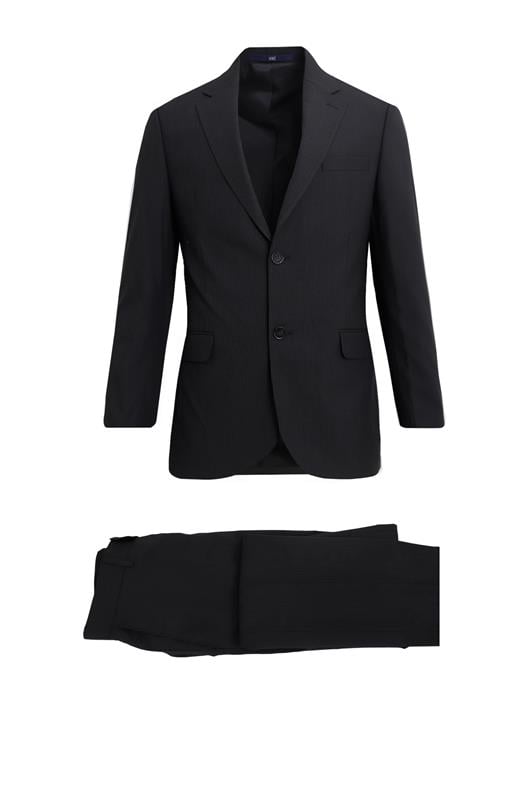 SİYAH Çizgili Mono Yaka Klasik Takım Elbise