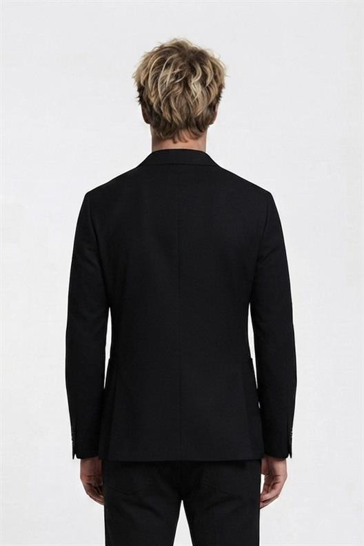 SİYAH Comfort Fit , Mono Yaka , 2 Düğme Çift Yırtmaçlı , Torba Cep Casual Ceket