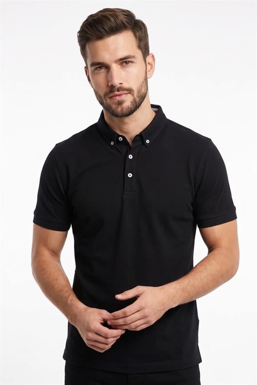 SİYAH Comfort Fit Polo Yaka Pike T-Shirt
