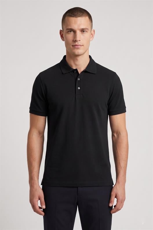 SİYAH Comfort Fit Polo Yaka Pike T-Shirt
