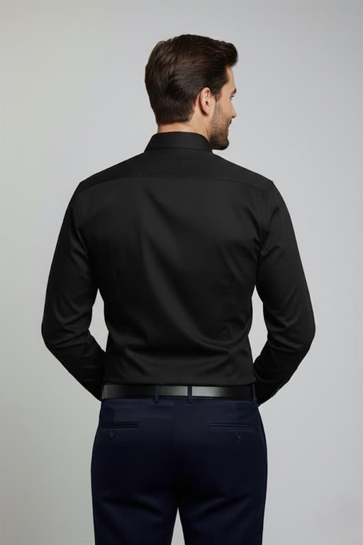 SİYAH Comfort Fit Uzun Kol Gömlek