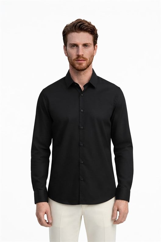 SİYAH Comfort Fit Uzun Kol Gömlek