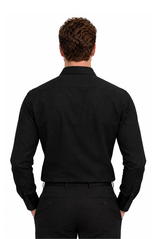 SİYAH Comfort Fit , Yarım İtalyan Yaka , Düz Klasik Gömlek