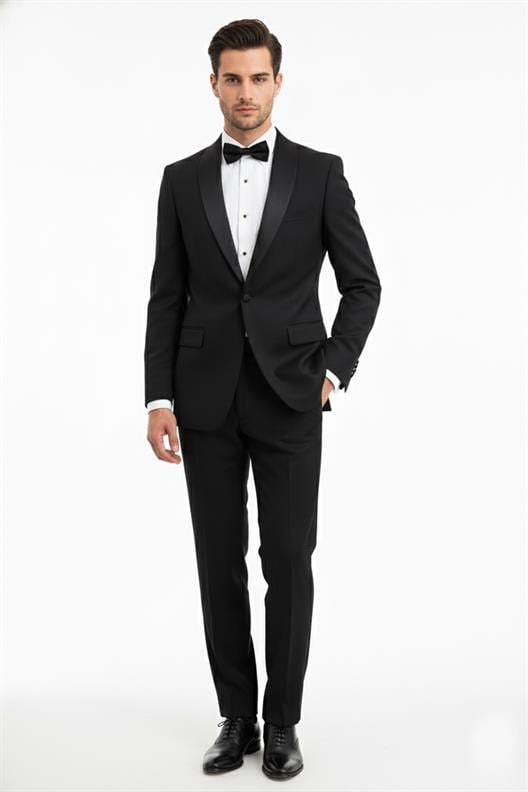 SİYAH Klasik Çıkma Şal Yaka Slim Fit Smokin Takım