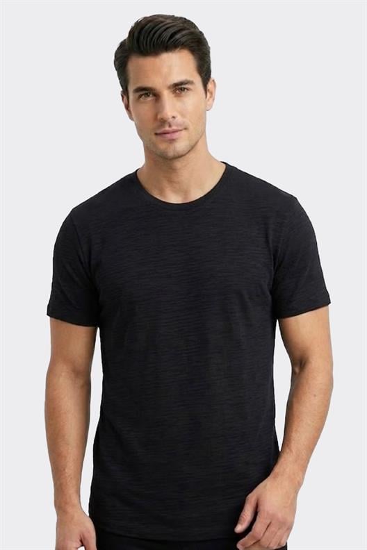 SİYAH Modal Bisiklet Yaka T-shirt