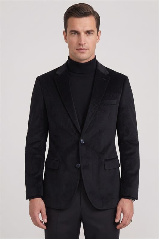 SİYAH Mono Yaka 2 Düğme Çift Yırtmaç Ceket