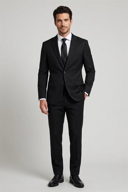 SİYAH Mono Yaka Klasik Takım Elbise