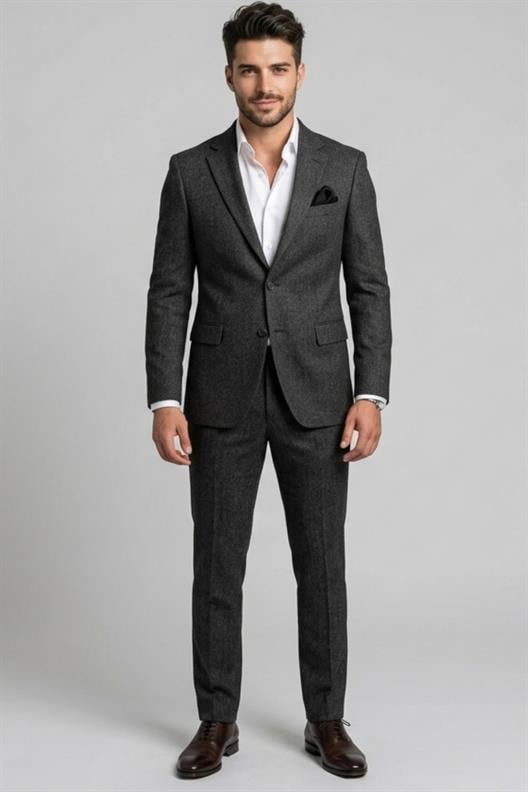 SİYAH Mono Yaka Klasik Takım Elbise