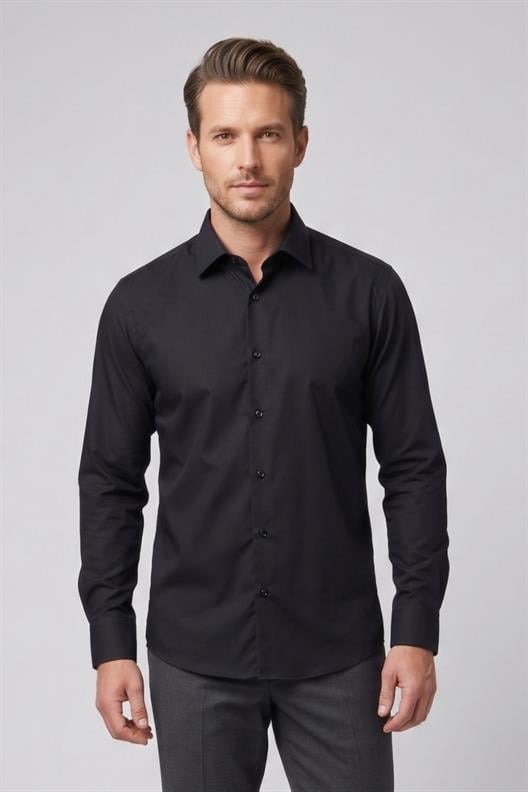SİYAH Pamuk Saten Gömlek