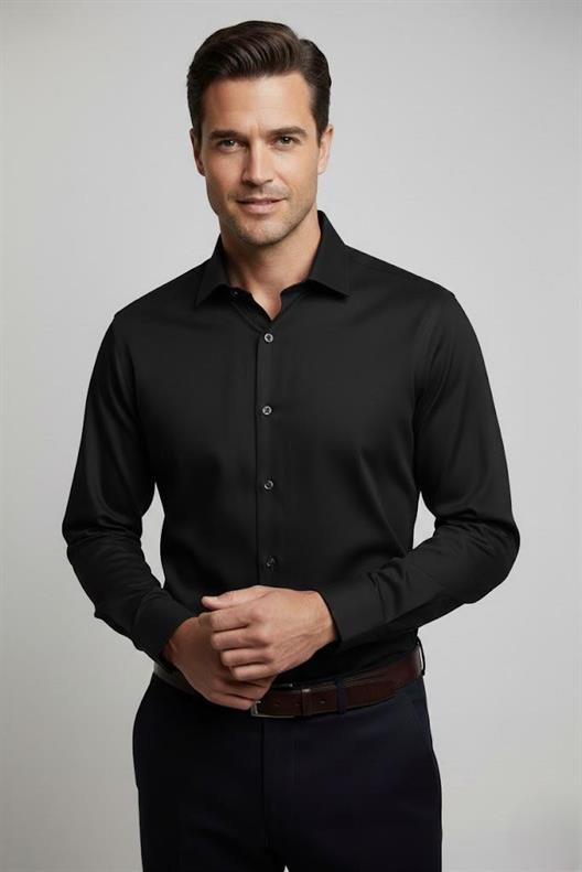 SİYAH Pamuk Saten Gömlek