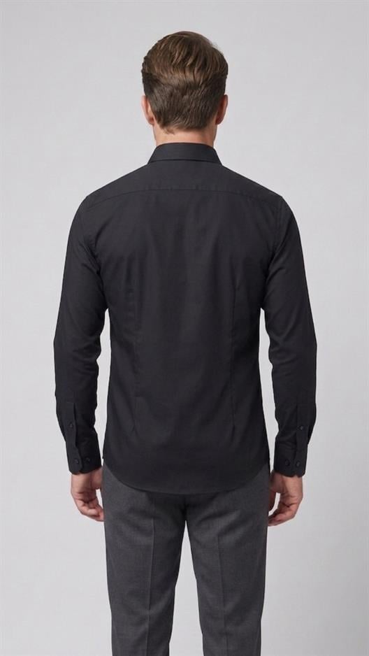 SİYAH Pamuk Saten Gömlek