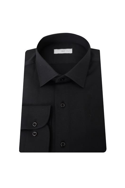 SİYAH Saten Slim Fit Klasik Gömlek