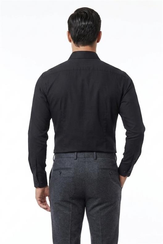 SİYAH Saten Slim Fit Klasik Gömlek