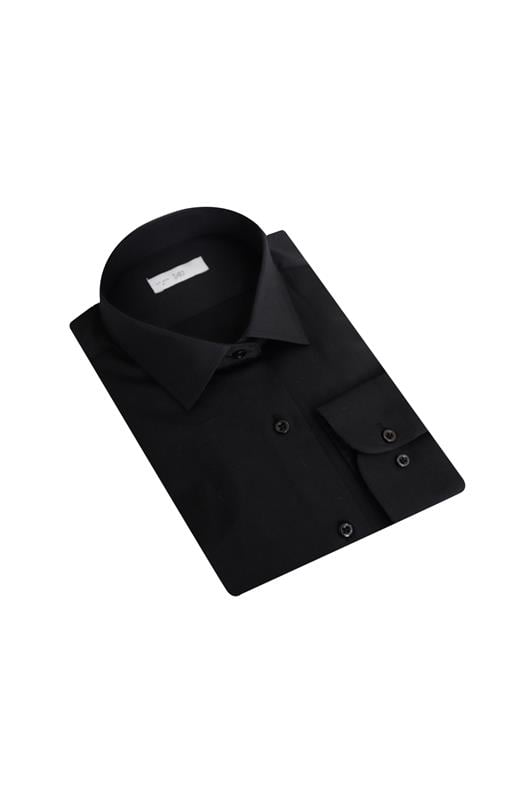SİYAH Saten Slim Fit Klasik Gömlek