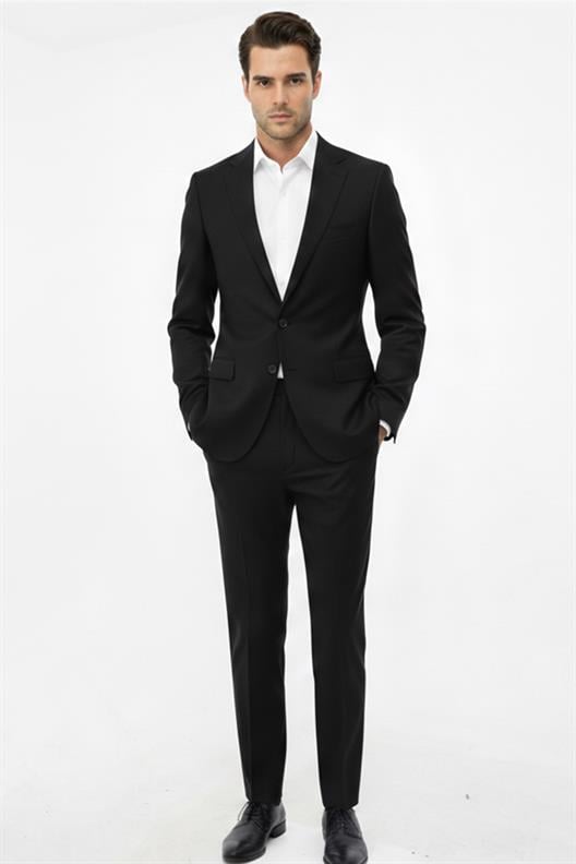 SİYAH Sivri Yaka Comfort Fit Klasik Takım Elbise