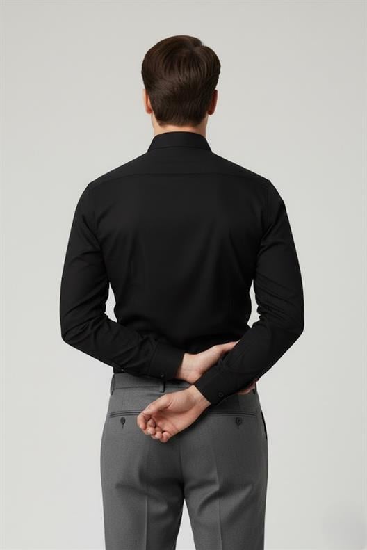 SİYAH Slim Fit Uzun Kol Gömlek