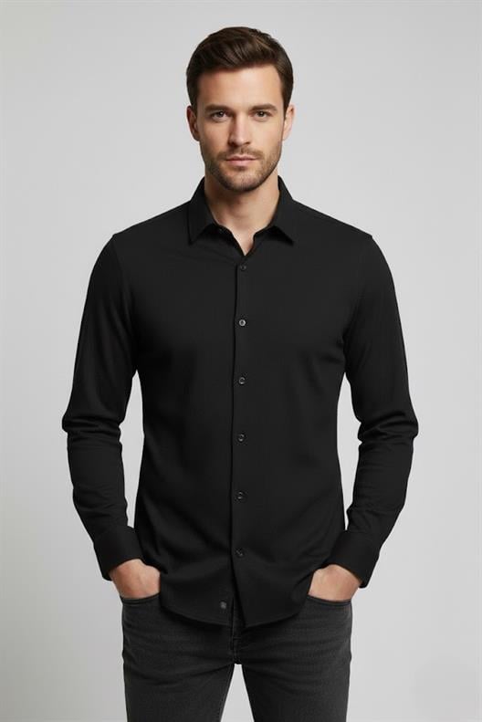 SİYAH Slim Fit Uzun Kol Gömlek