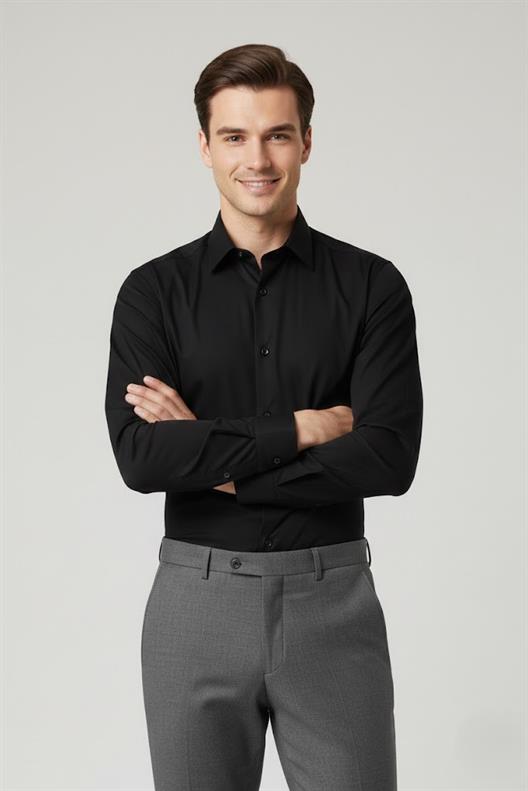 SİYAH Slim Fit Uzun Kol Gömlek