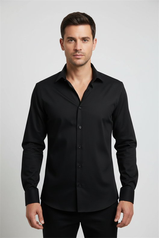 SİYAH Slim Fit Uzun Kol Gömlek