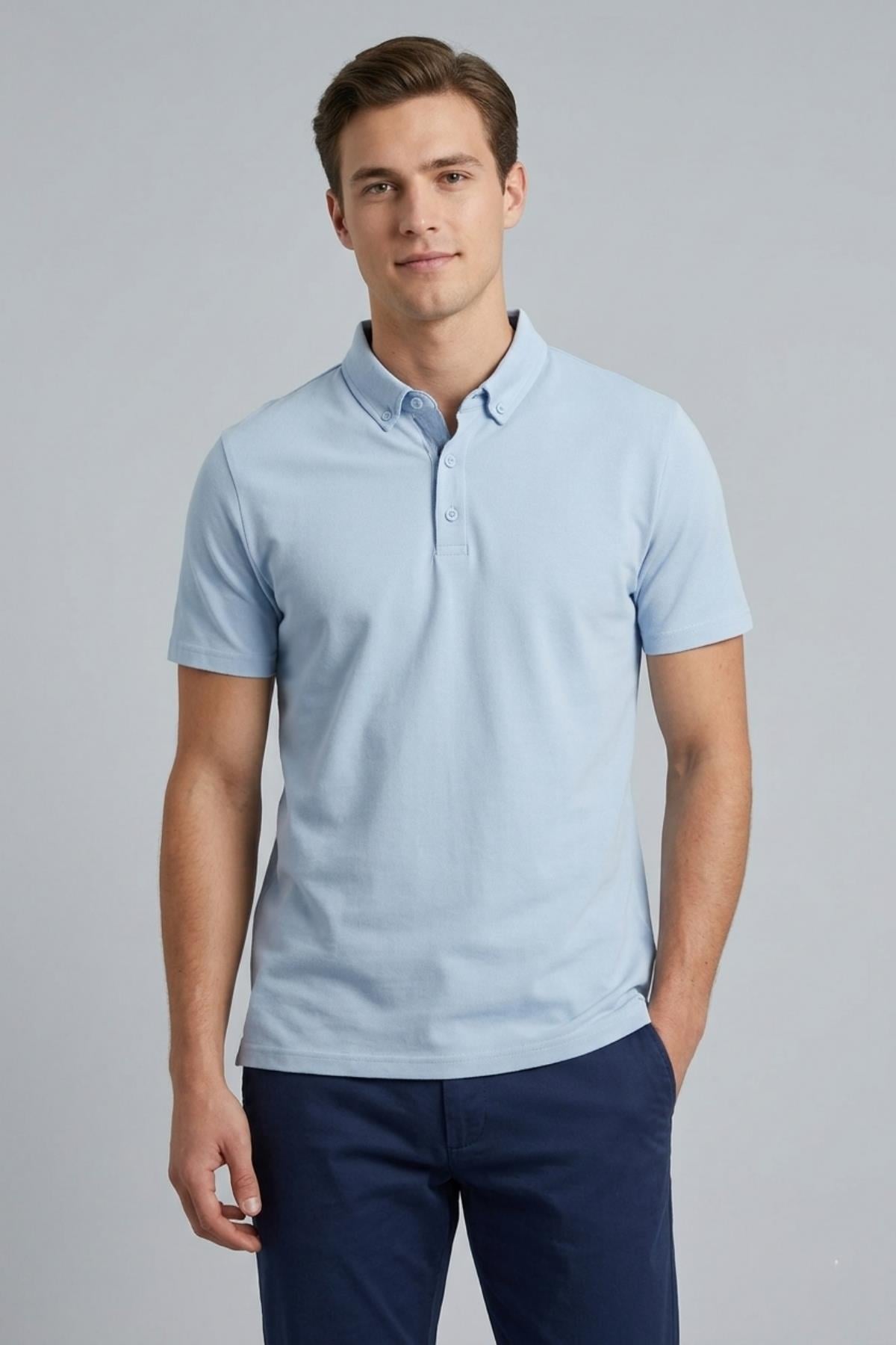 AÇIK MAVİ Comfort Fit Polo Yaka Pike T-Shirt