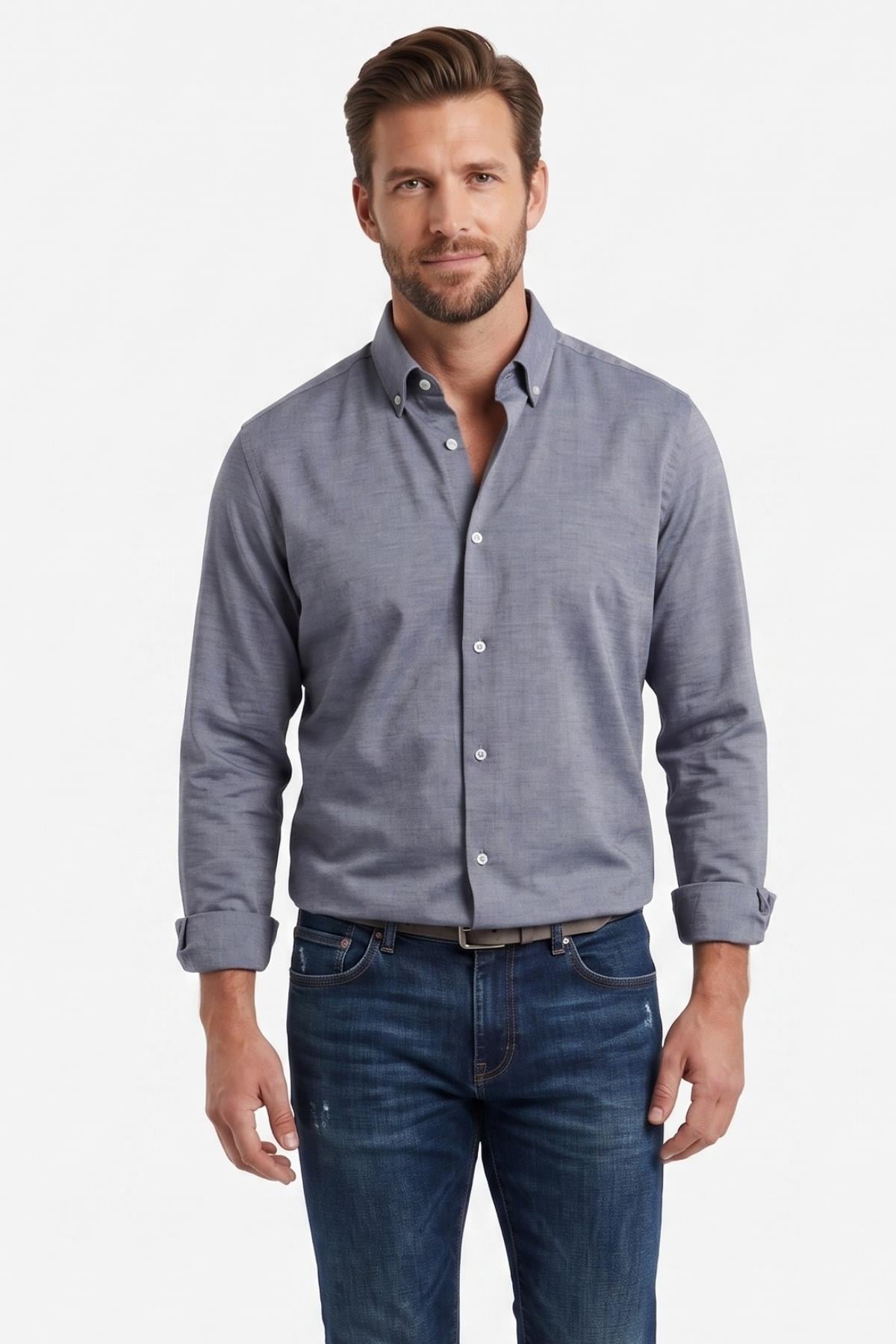 ANTRASİT Comfort Fit Uzun Kol Gömlek