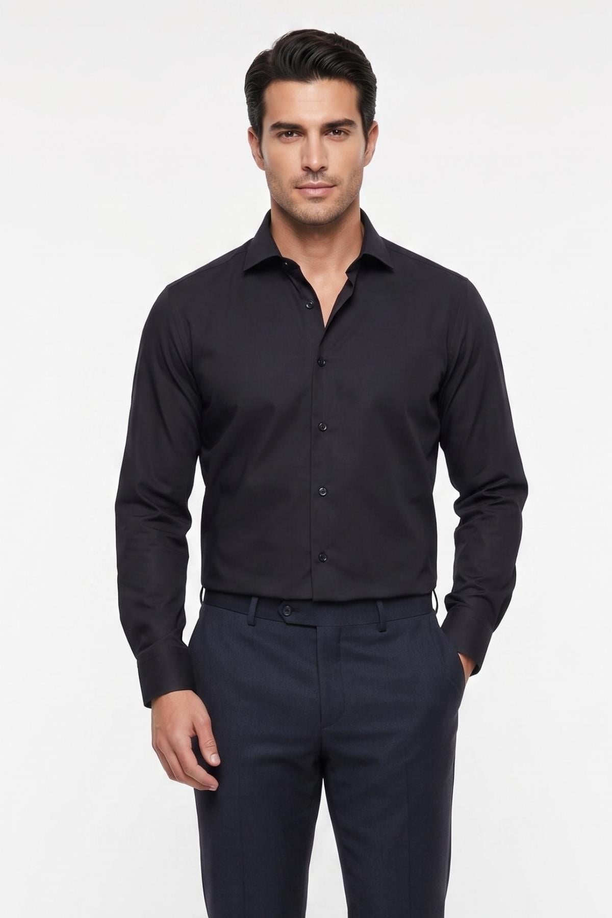 ANTRASİT Comfort Fit Uzun Kol Gömlek