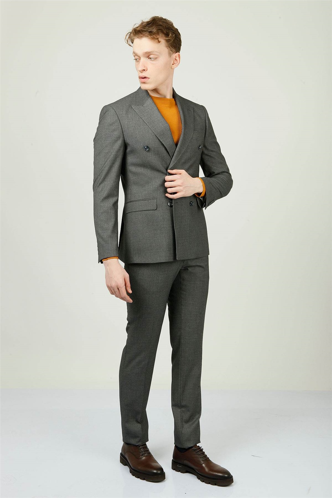 ANTRASİT Comfort Fit 6 Drop Kruvaze Takım Elbise