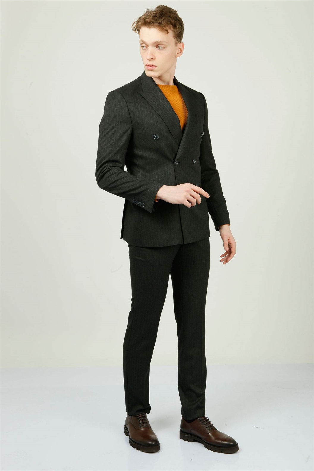 ANTRASİT Comfort Fit 6 Drop Kruvaze Takım Elbise · 2