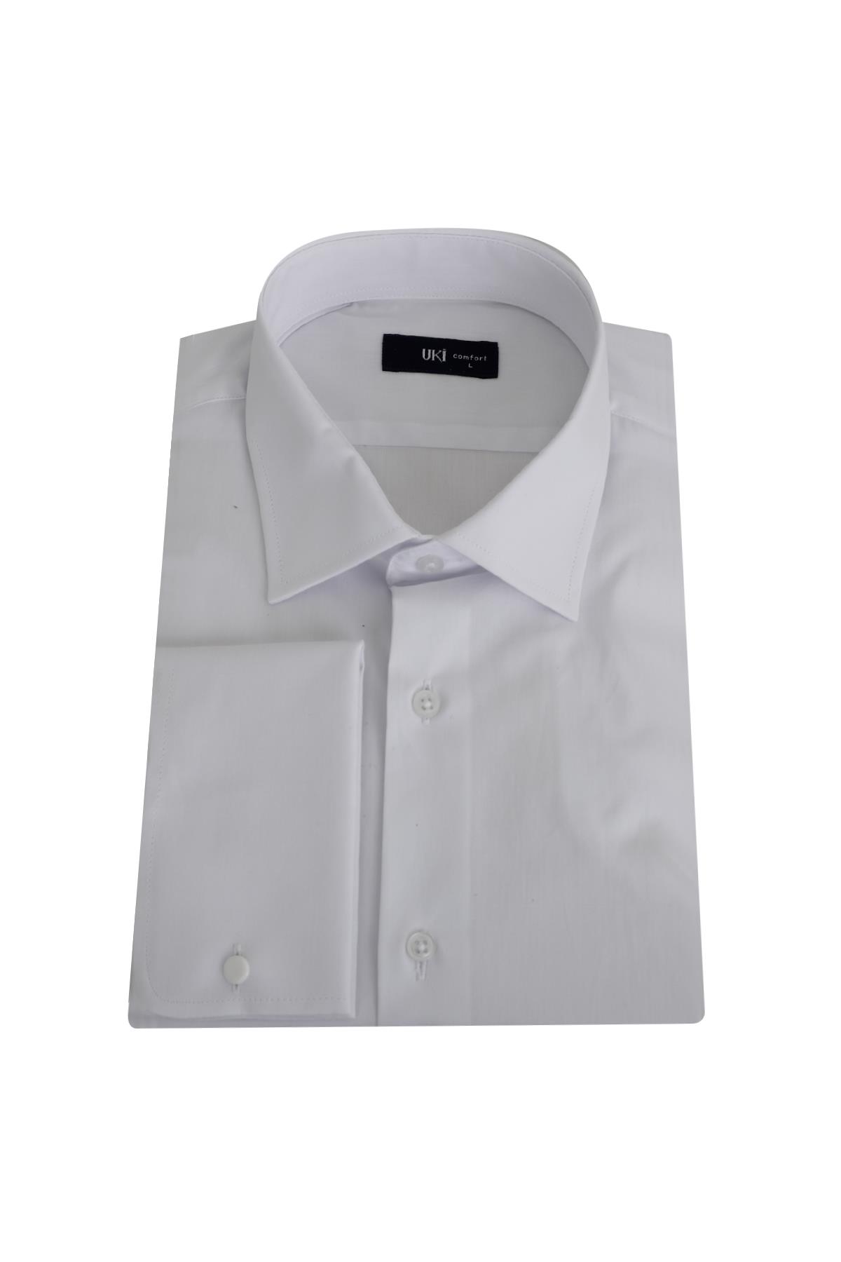 Beyaz Comfort Fit Duble Manşet Gömlek