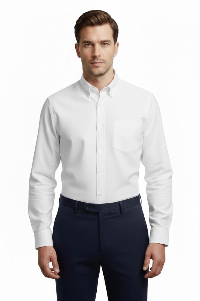 BEYAZ Comfort Fit Uzun Kol Oxford Klasik Gömlek